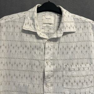 Billy Reid Button Up Shirt Relaxed Fit Linen Cotton Mens Size L All‎ Over Print